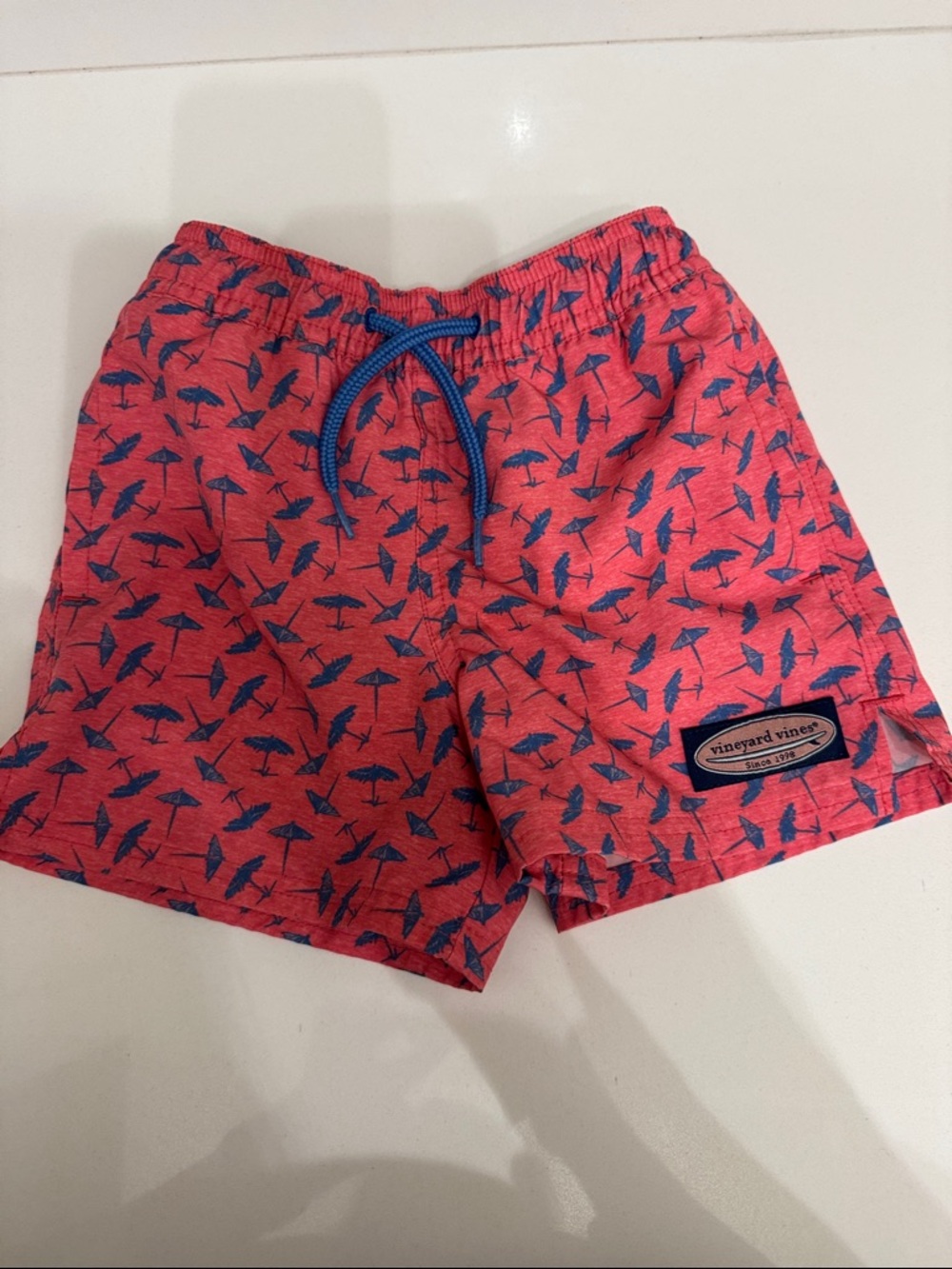 Vineyard Vines Kids Coral Pink Umbrella-Print Swim Shorts